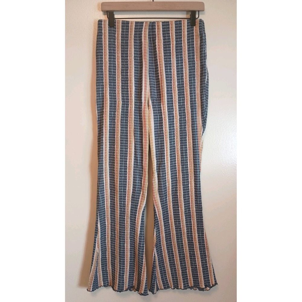 Free People S Striped Flare Pants Textured Knit Boho Bell Bottom High Rise